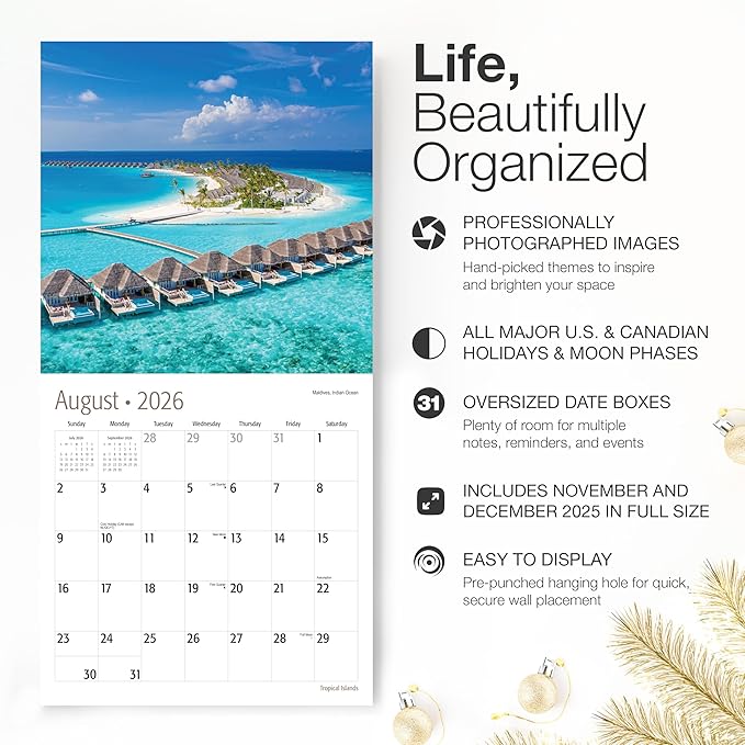 RED EMBER Select - Untamed & Scenic Tropical Islands 2026 Wall Calendar 12 Month | 12" x 24" Open | Thick & Sturdy Paper | Giftable | Ocean Nature Travel Beach Calendar 2026