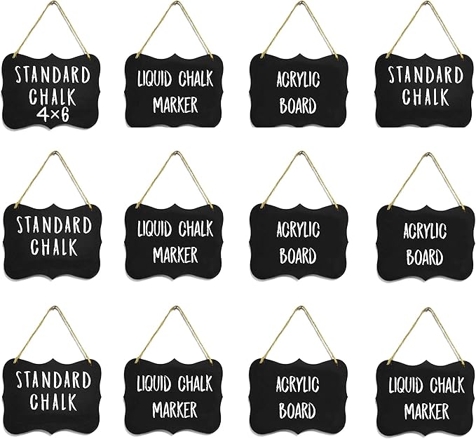 Hanging Acrylic Chalkboard Signs 4x6 - Double Sided for Standard Chalk & Other Side for Liquid Chalk Marker- Memo Message Sign - Mini Blackboard - for Crafts - Menus - Florists - Events (12)