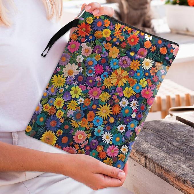 FOURTH WING Book Cover, Floral Pattern, Multicolor, Cotton, Zipper Closure, Book Sleeve for Paperbacks and Hardcovers, with Front Pocket and Zipper, Gift for Book Lovers