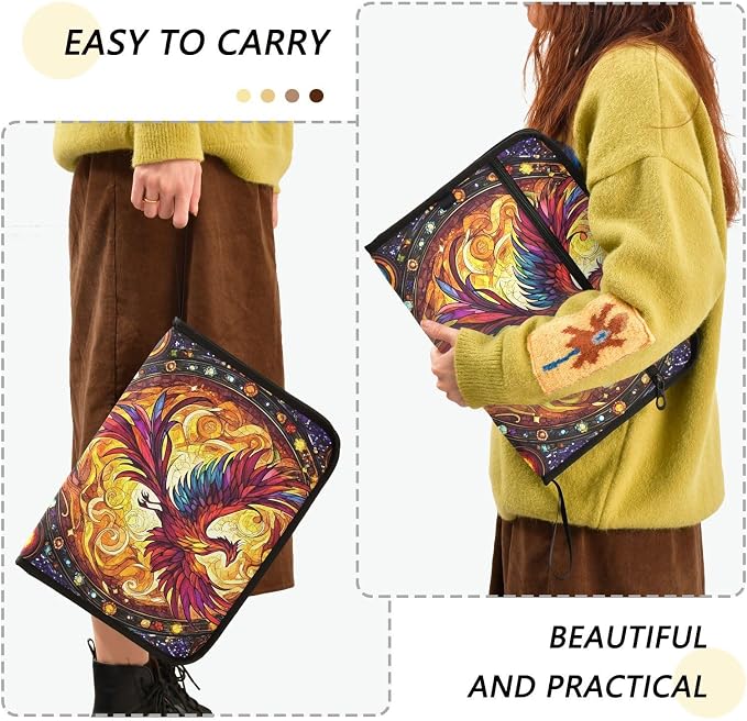 Expanding File Folder Phoenix Fire Wing Rainbow Glass Accordion File Organizer 13 Pockets Document Organizer with Zipper Labels A4 Letter Office Storage