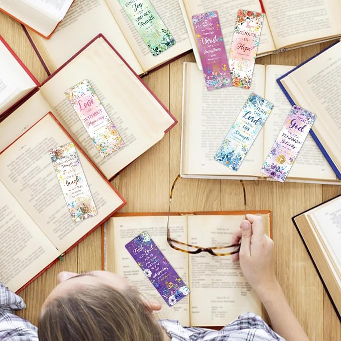 48 Pcs Christian Bookmarks, Religious Bible Verse Paper Bookmark Bulk for Women Man, Colorful Flower Cross Book Mark Gift for Reading Lovers Church Accessories