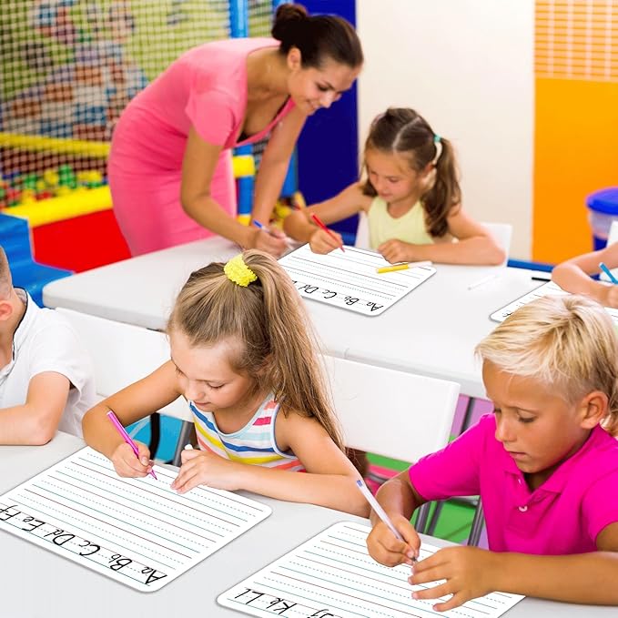 24pcs Double Sided Cardboard Lined Dry Erase Whiteboard Ruled Writing Paper Cardboard Handwriting Practice for Student Teacher Learning Tool Mini Portable Drawing Learning 12" x 9"