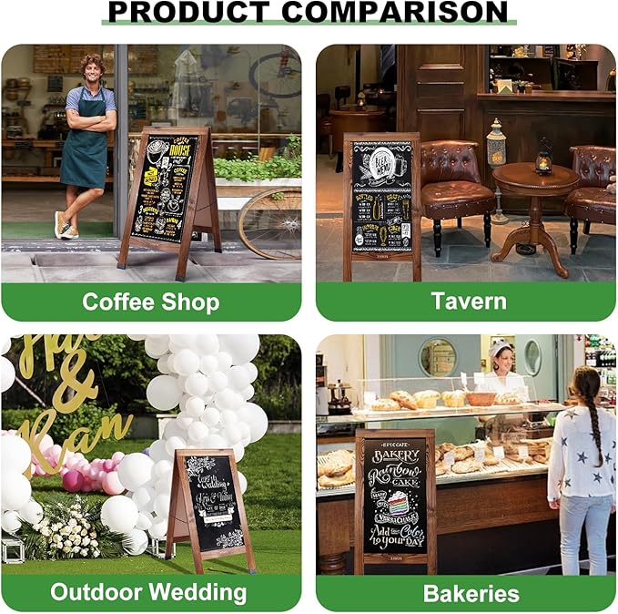 Large Sandwich A-Frame Chalkboard Sign - 40 x 20 Inches Magnetic Wooden Chalk Board for Sidewalk, Stand up Double-Sided Outdoor Easel Display for Restaurant Cafe Shop Wedding Party or Business