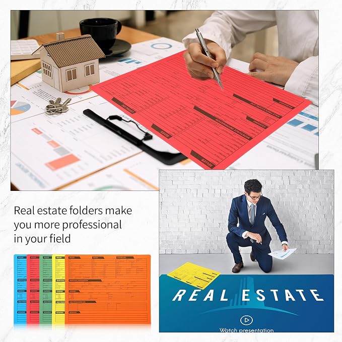 Yeaqee 50 Pcs Real Estate Listing Folder Pre Printed Right Panel List Durable Real Estate Agent Supplies Planner with Closing Checklist for Documents Organizing, 5 Colors