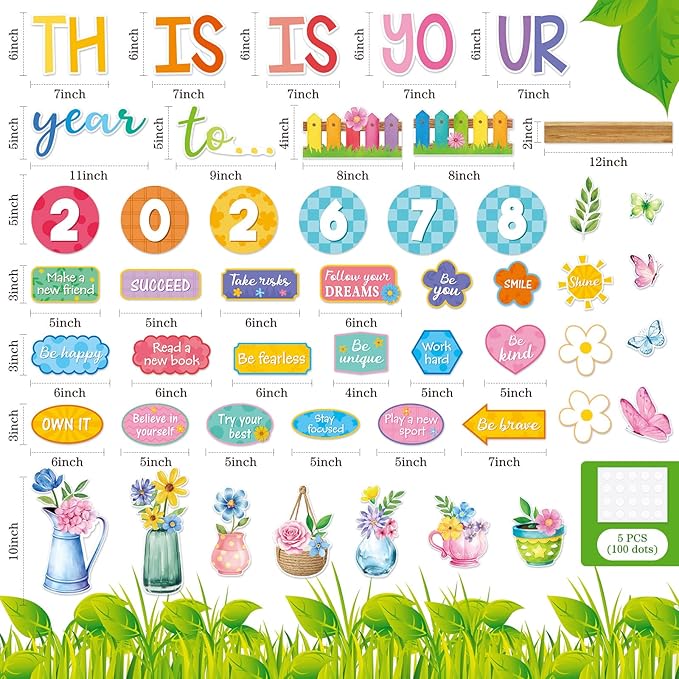 Eaasty Spring This is Your Year to Bulletin Board Set Flower Butterfly Cutouts Motivational Welcome Back to School Classroom Decor for School Office Chalkboard Door Wall Decor Supply