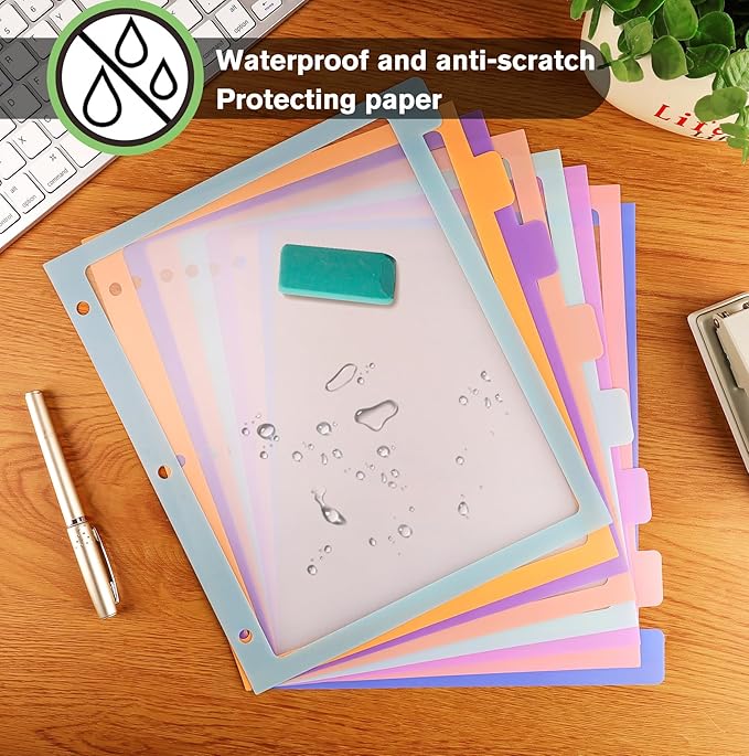 HABGP 2 Set 8 Tab Binder Dividers for 3 Ring, Plastic Binder Dividers with Tabs Letter Size Multicolor, Pastel Colors 3 Hole Punch Clear Page Folder Dividers File Organizer