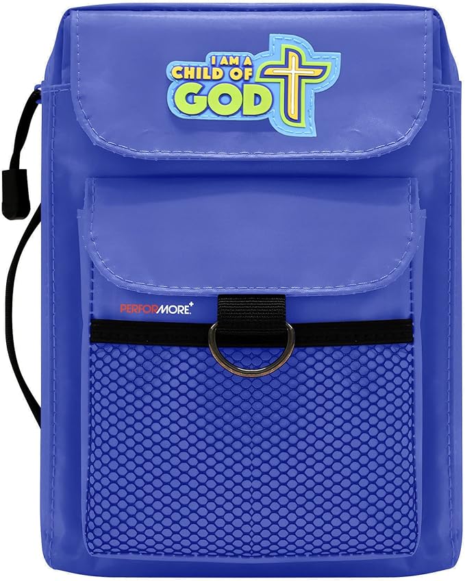 Performore Children's Bible Cover, Fits for Many Popular Kids Bible with Convenient Handle and Perfect for Children from Ages 3-8, Blue with Zipper Enclosure, Medium Size