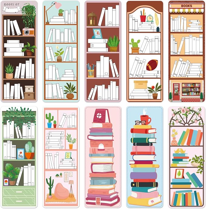 100 Pieces Book Tracker Bookmarks Bookshelf Design Double-Sided Reading Page Markers Bookmarks for Book Lovers Cute Book Marks for Reading Women Students School Supplies Gifts