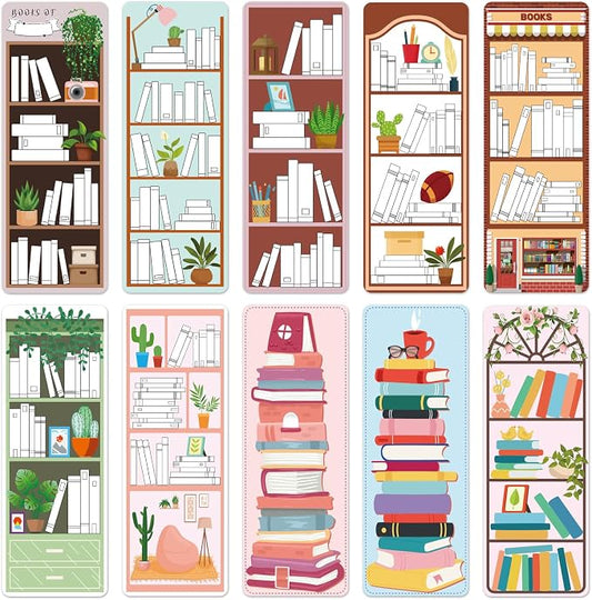 100 Pieces Book Tracker Bookmarks Bookshelf Design Double-Sided Reading Page Markers Bookmarks for Book Lovers Cute Book Marks for Reading Women Students School Supplies Gifts