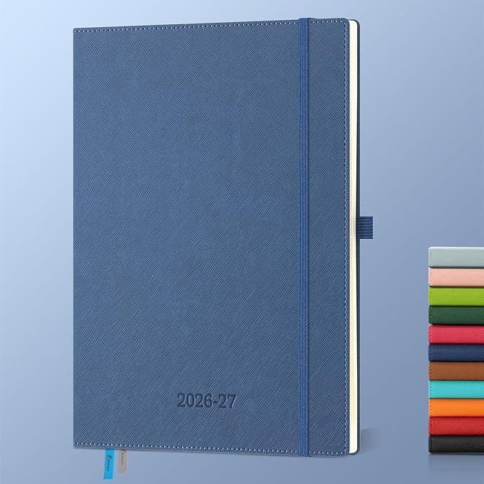Weekly Monthly 2026-2027 Planner (July 26-Dec 27),11.5"x8.5",18 Months Agenda Plan with Month Tabs & Pocket,Expenses/Note Pages, Academic Calendar with Vegan Leather Cover,Blue