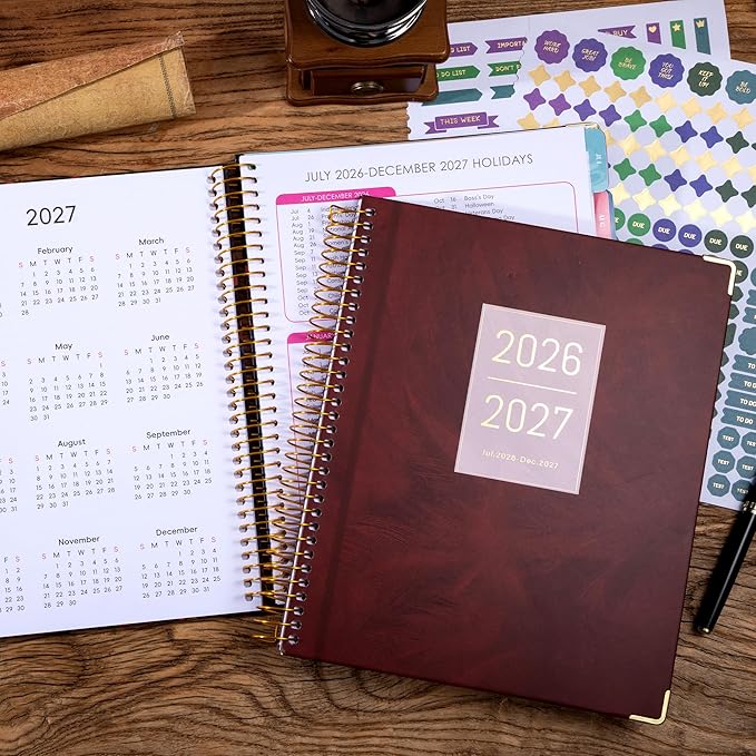 Yoment Planner 2026-2027 Weekly and Monthly 8.5"x11" Large Hardcover Planner from Jul 2026 - Dec 2027 18 Months Calendar Planners for Women Men Yearly Agenda Daily Weekly Planning with Tabs, Red