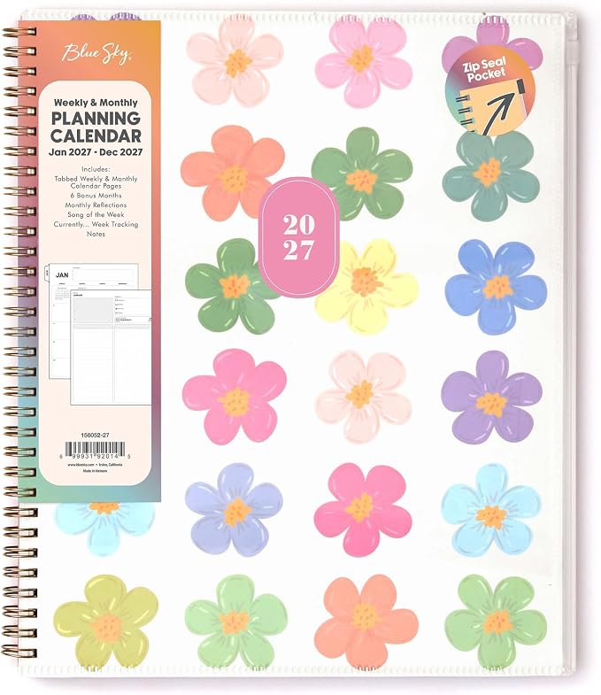 Blue Sky Gen Z 2027 Weekly and Monthly Planner Calendar, January 2027 - December 2027, 8.5" x 11", Flexible Cover With Zip Pouch, Durable Twin Wire Binding, Laminated Tabs, Storage Pocket, Capri