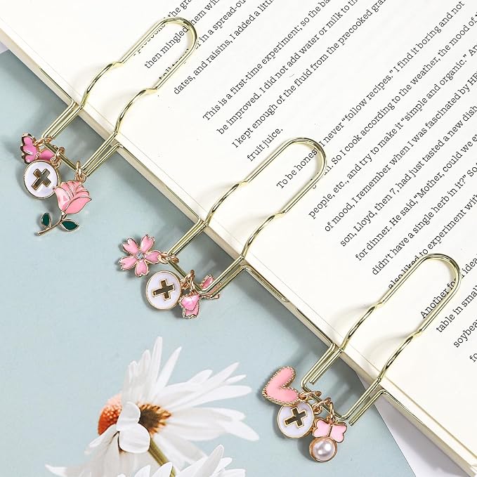 Wxiben Cross Paper Clip Bookmark - 3 Pcs Flower Bow Metal Paperclip Pen Holder Book Mark with Charms Page Marker Planner Decorative Paper Clips Gifts for Women Reading Book Lover School Accessories
