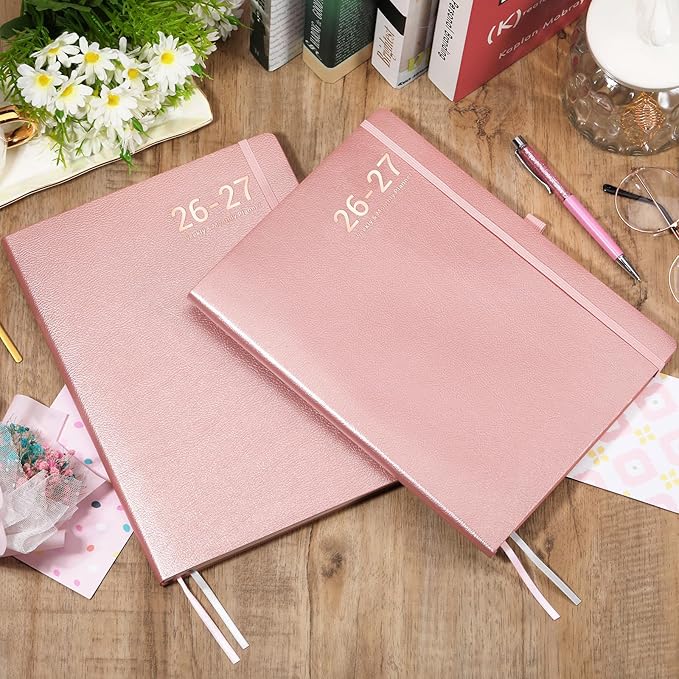 Planner 2026-2027 - JUL 2026 - JUN 2027, Planner 8.5" x 11", 2026-2027 planner Weekly and Monthly, Academic Calendar, Leather Cover planners with Thick Paper, Back Pocket with Notes Pages - Rose Gold