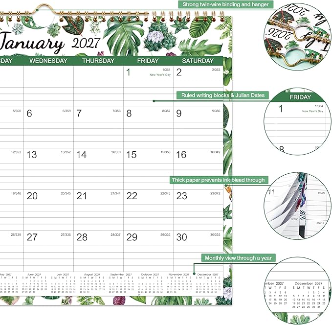 2026-2027 Wall Calendar - 2026-2027 Calendar from July 2026 - Deccember 2027, 14.8 "x11.4", Large Ruled Blocks Perfect for Planning and Organizing for Home or Office