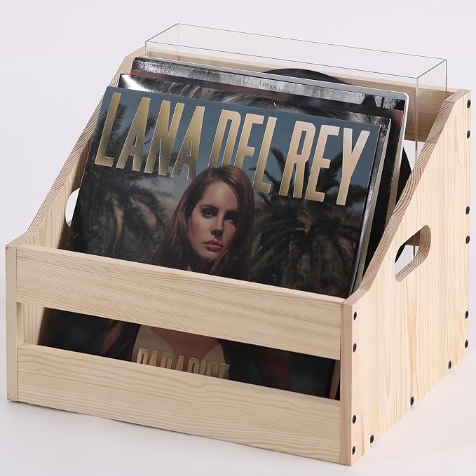 Vinyl Record Storage，Record Box Case Crate，Wooden Record Holder，Wooden crate， Desktop Storage for organizing,Wooden crate for folders, books, albums ，natural pine
