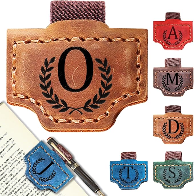 Personalized Leather Magnetic Bookmark with Pen Holder, Bookmark 26 Letters Name Initial Bookmarks for Readers, Book Lover Gifts for Women Men Notebook Accessories (Brown, O)