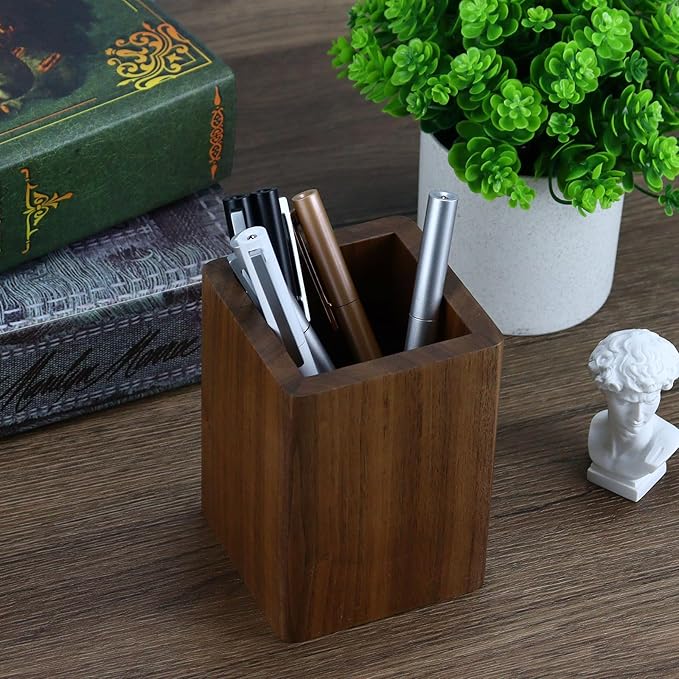 MultiBey 4PCS Walnut Wood Office Supplies Set, North America Black Walnut Lettle Tray and Tape Dispenser Organizer Wood Desk Accessories Sticky Notes Memo Pad Holder and Pencil Holder