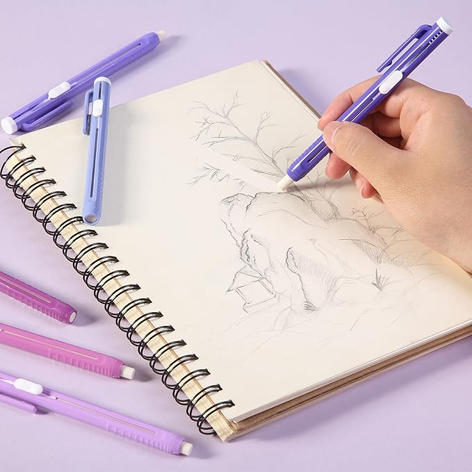 Mr. Pen- Retractable Mechanical Eraser Pens, 6 Pack, Twilight Colors, Latex-Free Precision Pencil Erasers for Artists, Students, Drawing, Sketching & Drafting