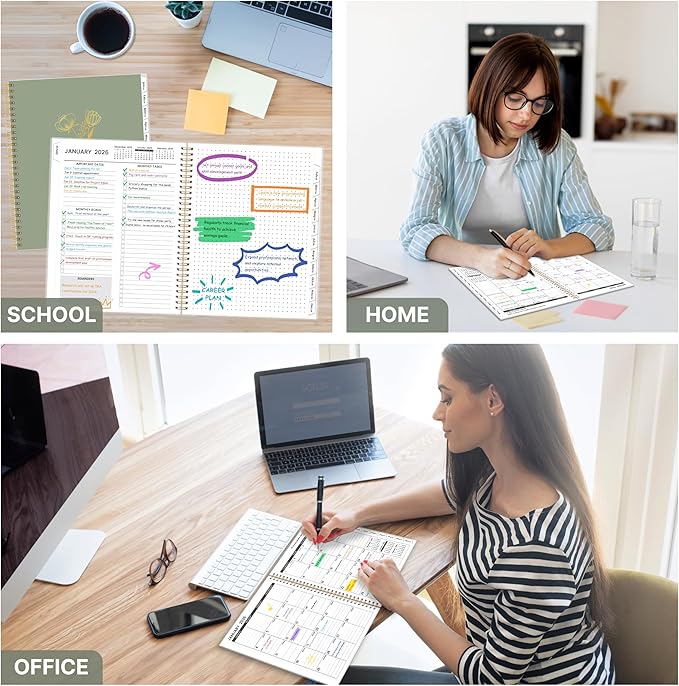 2026-2027 Monthly Planner, 18 Monthly Calendar Planner, January 2026 - June 2027, 8’’ x 10’’, 2026 Spiral Agenda with Tabs ＆Pocket, Flexible Cover, Organizer Notebook for Office Home School, Flowers