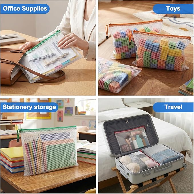 Jumlys 40 Pack Mesh Zipper Pouch Bags, A4 Mesh Bags with Zippers in 8 Color, Waterproof Zip File Folder Pouch for Organization Storage, Letter Size Zippers Bag for Classroom/Home/Office