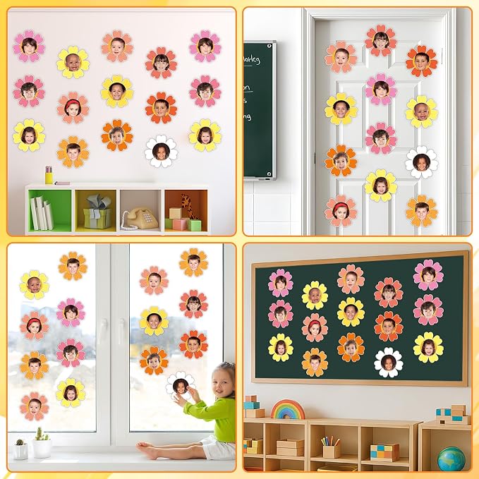60pcs Spring Theme Flower Cutouts Boho Daisy Bulletin Board Decoration Back to School Flower Paper Cut-Outs Classroom Decor for Kids Classroom DIY Craft Photo Kindergarten Preschool Wall Door Supplies