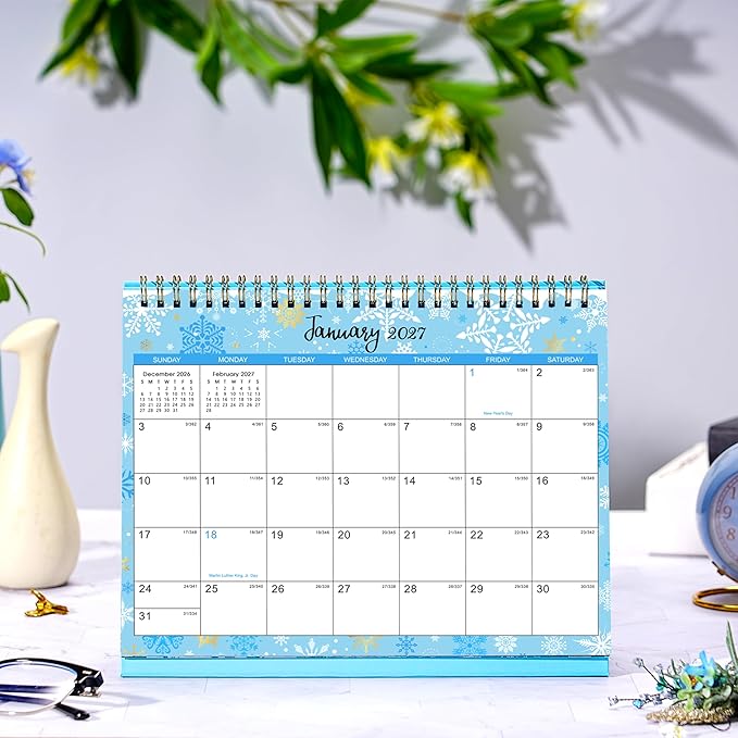 Desk Calendar 2026-2027 - Standing Flip 2026-2027 Desktop Calendar, Jul.2026 - Dec.2027, 9.8" x 8.3", 26-27 Academic Calendar with Julian Date, Standing Flip - 12 Different Themes
