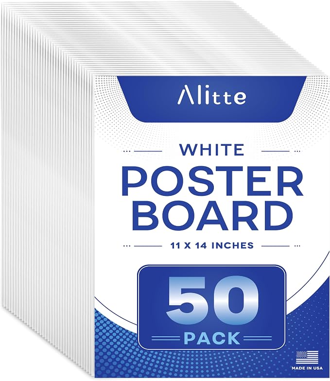 White Poster Board, 50 Sheets, Heavyweight Poster Paper, 11x14” Large Posterboard, Bulk Pack for School Projects, Presentations, Vision Board, Drawing, Classroom Use, Made in USA