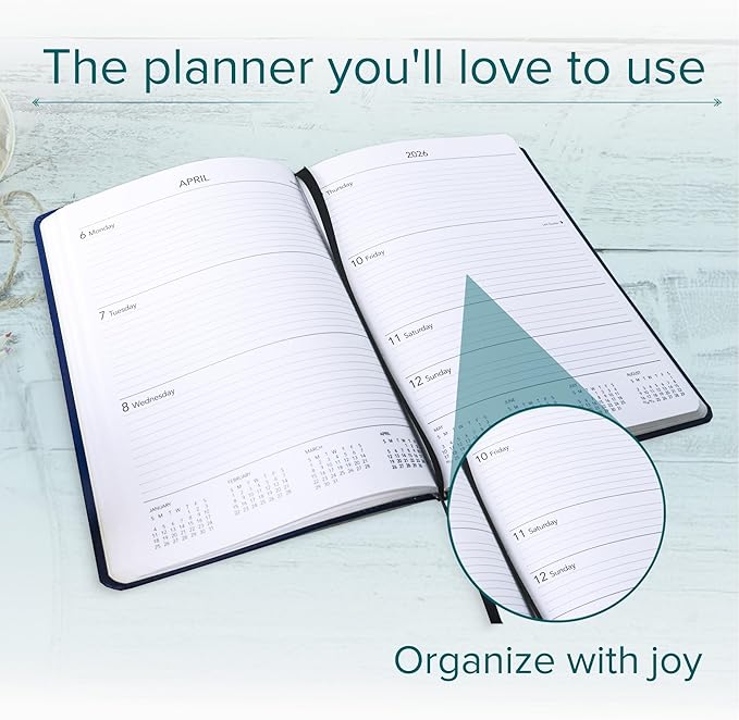 Harbor Desk Weekly Monthly Planner 2025-2026 - Calendar Planner and Notebook, Durable Faux Leather, 192 Pages, Softcover & Book Bound - Cambridge Jade - 8x5.5"