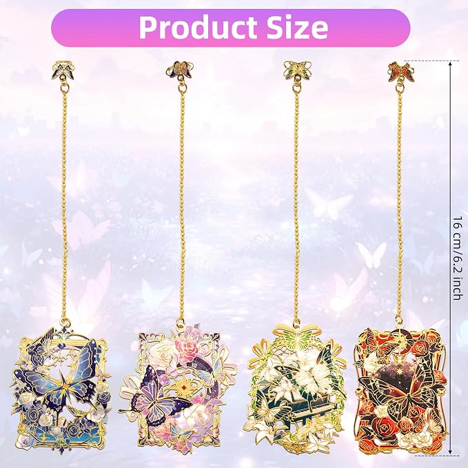 4 Pieces Metal Butterflies and Flowers Bookmark, Perfect for Women Readers (BKM-063-F4)