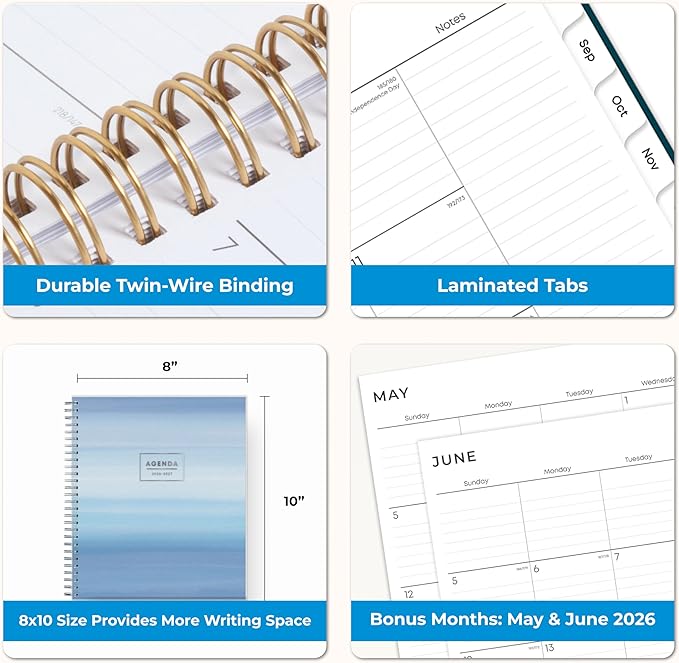 Blue Sky 2026-2027 Monthly Academic Year Planner Calendar, July 2026 - June 2027, 8" x 10", Monthly Layout, Flexible Cover, Laminated Tabs, Wirebound, Chanson
