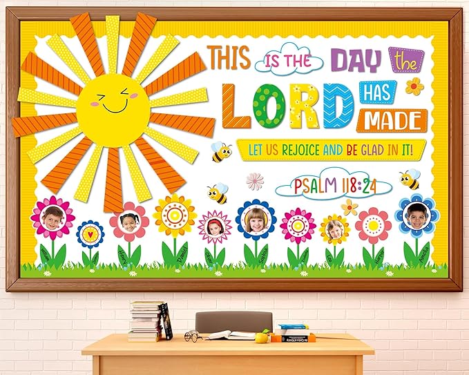 Religious Bulletin Board Set Lord Theme Flower Classroom Decorations Christian Cutout Floral DIY Photo Christmas VBS Craft Bible Bulletin Board for Teacher Chalkboard Wall Decor Sunday School Supplies