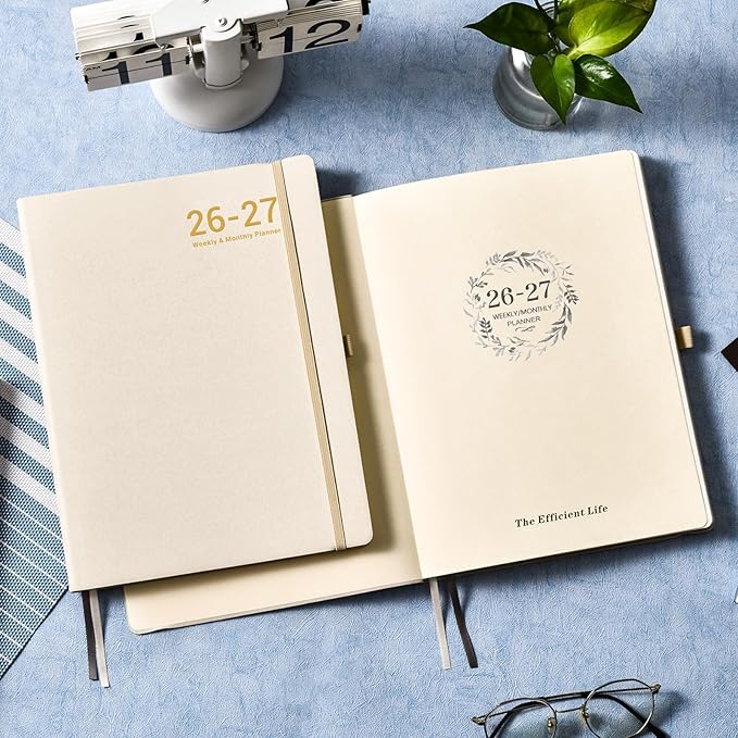 Planner 2026-2027 - JUL 2026 - JUN 2027, Academic Planner 2026-2027, Weekly and Monthly Planners, Leather Cover Planners with Thick Paper, Back Pocket with Notes Pages, Seashell Gold (8.5" x 11")