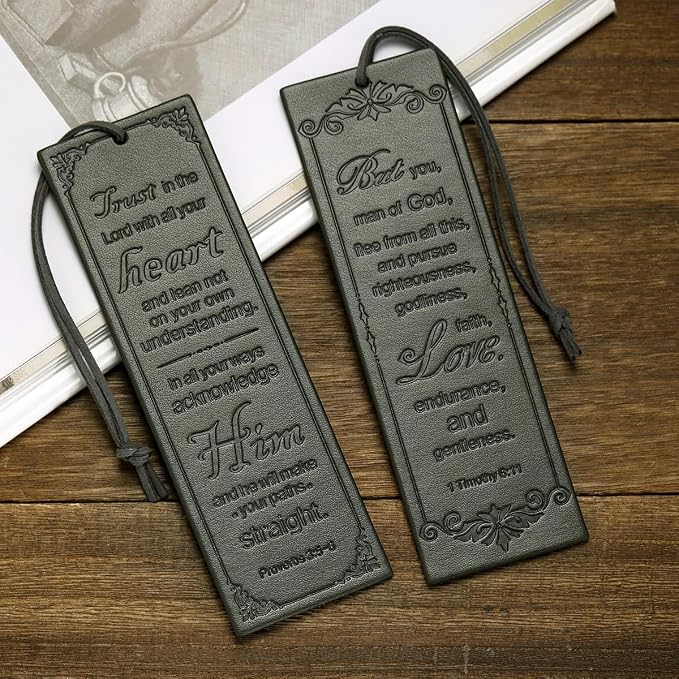 2 Pcs Leather Bible Bookmark, Christian Bookmarks Gifts for Men Book Marks for Reading Men (Dark Grey)