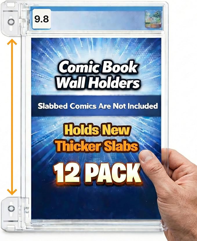 Hello LLamas SlabGrabs XL 24-Piece Comic Book Wall Mount Set (Holds 12 Slabs), 2026 Ready for Thicker CGC Cases, Heavy Duty Clear Floating Display – Comics/Slabs Not Included