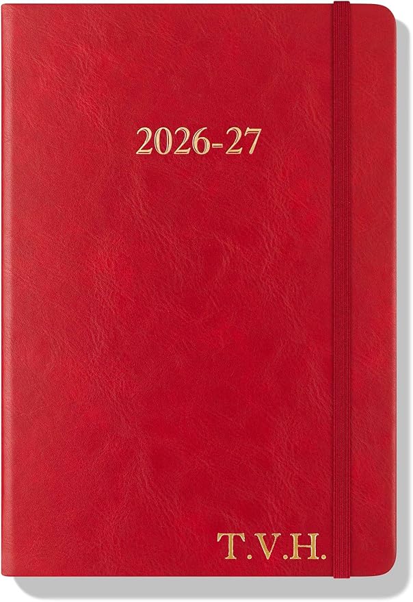 Wykeham's Executive 2026-27 Daily Journal Planner – Customization Available – Mid-Year Academic Diary (Personalized Crimson, 8.5"×5.5")