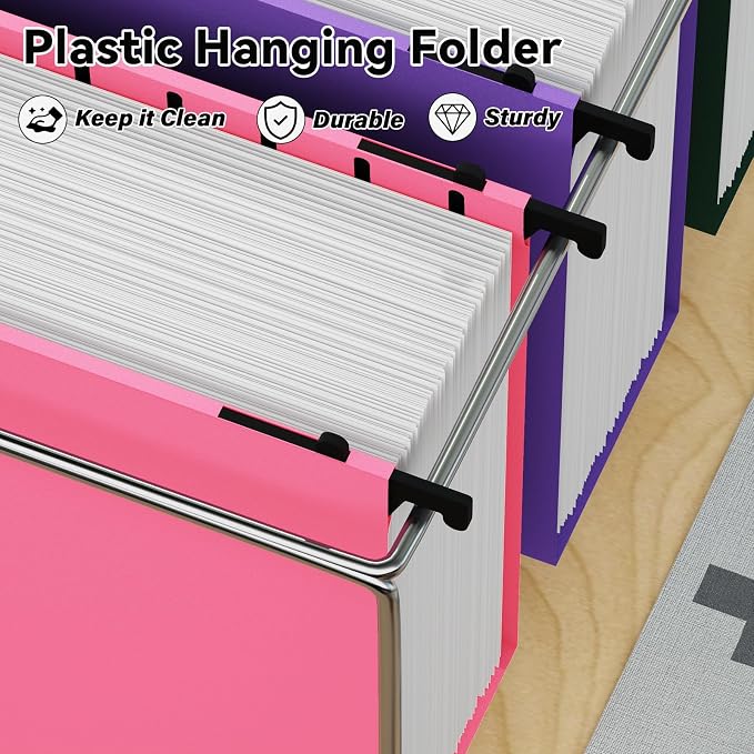 Ansook Legal Size Hanging File Folders, Expandable 3 Inch Legal Szie File Folders with 1/5-Cut Tabs, 12 Pack Plastic File Folders Hanging Organizers for Filing Cabinet, Bulky Files & Medical Charts