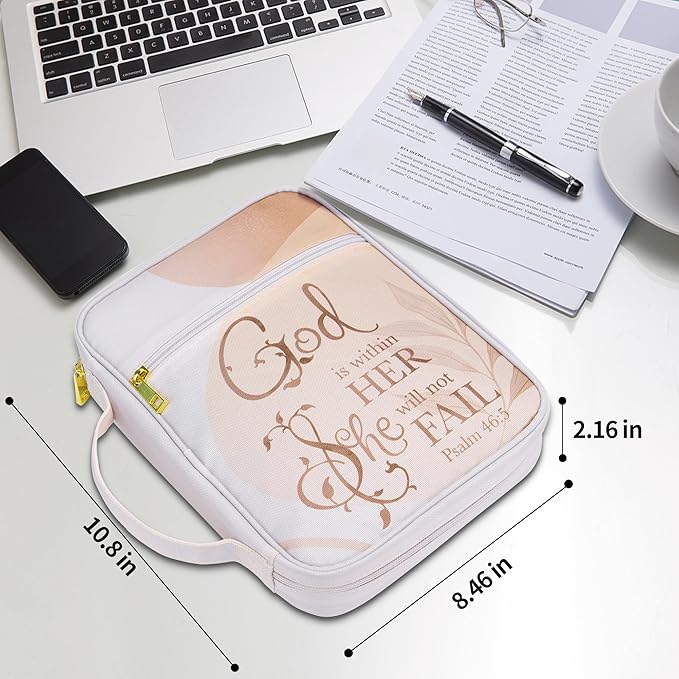 GUEER Bible Cover for Women, Bible Holder, Bible Cover Carrier Carrying Organizer Bag, Zipper and Pockets for Standard Size Bible, Gift for Women(Boho-Leave)