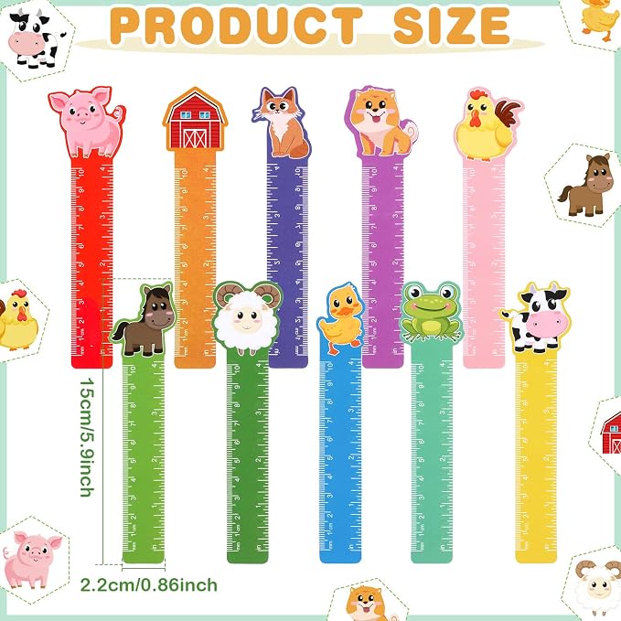 Frienda 50 Pieces Cute Animals Bookmarks Ruler for Kids Jungle Animal Farmhouse Teacher Prizes Book Markers Students Jungle Animal Party Favor, 10 Styles(Farm Animal)