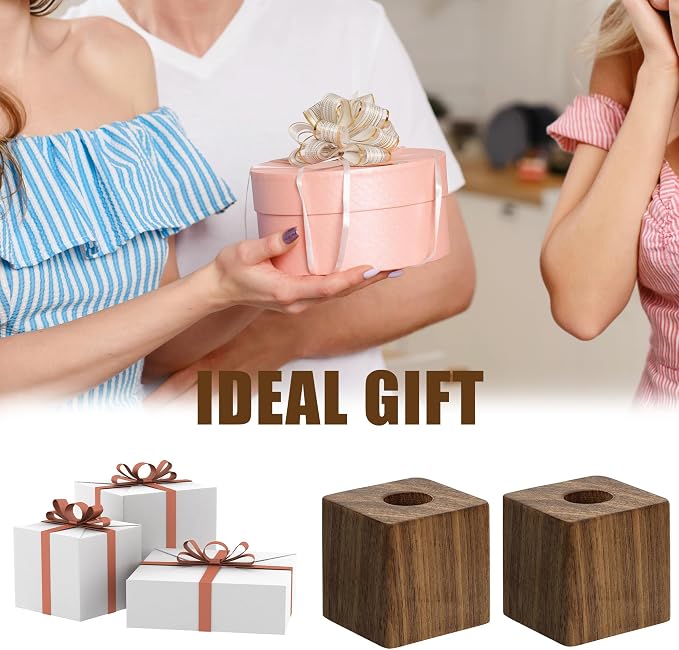 2 Pcs Walnut Wood Pencil Holder Single Slot Pen Stands for Office & Home Desk (0.55" Hole, Pen Not Included)