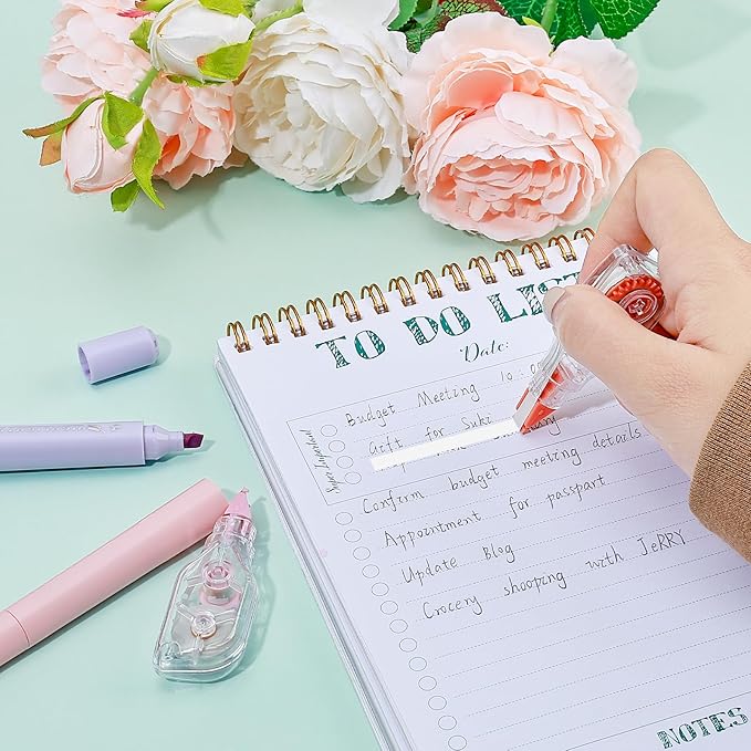 Temiary 3 Pcs 2 In 1 Aesthetic White Correction Tape and Pastel Highlighters Set, Smooth Pull Out Tape with Highlighter Pen for Bible Journaling School, Home, and Office Supplies (Morandi)