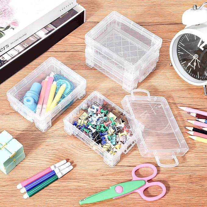 Suzile 80 Pcs Plastic Crayon Box with Lid Clear Crayon Organizer Stackable Storage Containers Bulk Pastel Holder Case for Office School Classroom Supplies Pen Pencil Art Crafts