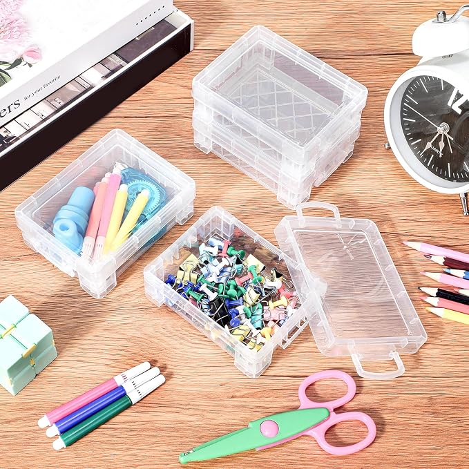 Suzile 80 Pcs Plastic Crayon Box with Lid Clear Crayon Organizer Stackable Storage Containers Bulk Pastel Holder Case for Office School Classroom Supplies Pen Pencil Art Crafts