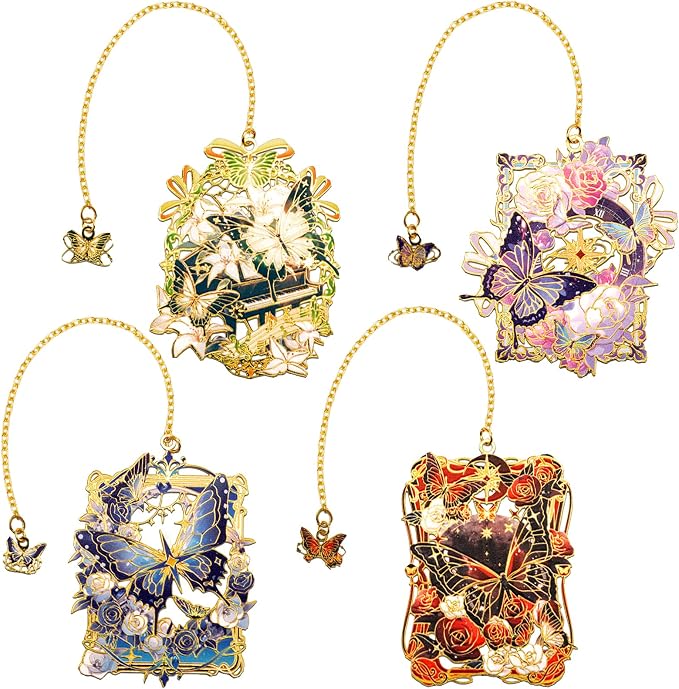 4 Pieces Metal Butterflies and Flowers Bookmark, Perfect for Women Readers (BKM-063-F4)