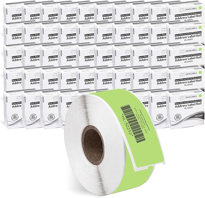 HOUSELABELS Compatible DYMO 30252 Green Address Labels (1-1/8" x 3-1/2"), Strong Permanent Adhesive, Compatible with DYMO LW 450, 4XL, Rollo & Zebra Desktop Printers, 50 Rolls /17500 Labels