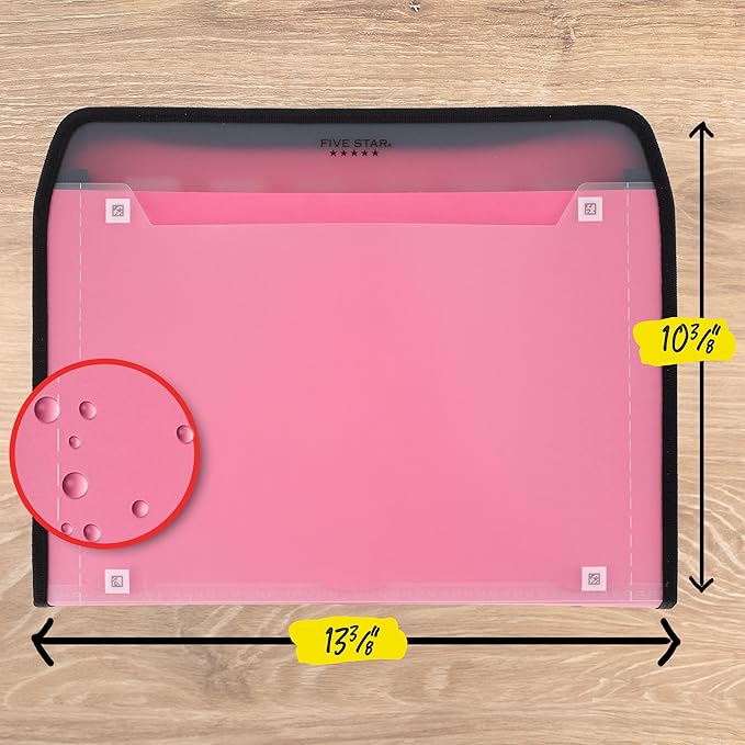 Five Star Expanding File Organizer + Study App, 7-Pocket Accordian File Organizer, Zipper Closure, Holds 8-1/2" x 11" Paper, Prom Pink (350099R)