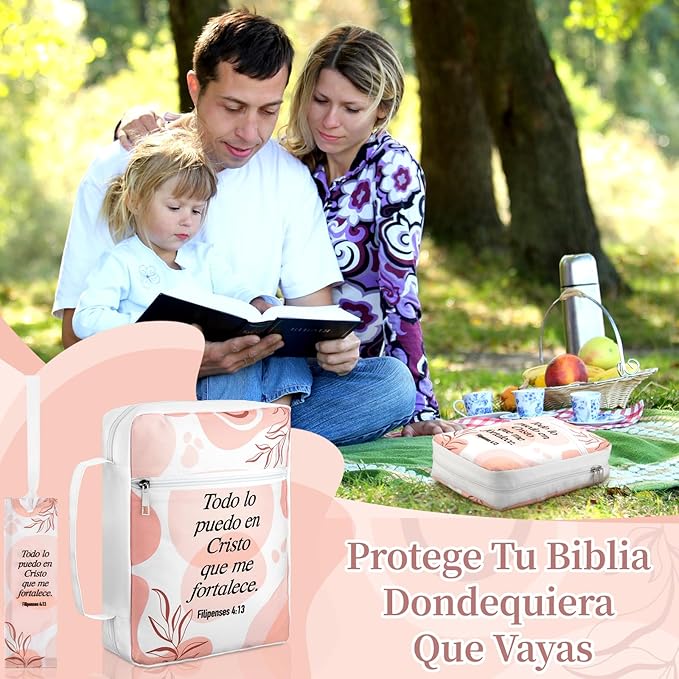 Fullhawl Spanish Bible Cover Case for Women Men Forros para Biblias Bible Carrying Bag with Handle Scripture Bookmark for Communion Baptism Gifts Church Study Supplies Accessories(Boho)