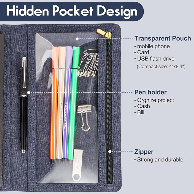Trifold Planner Cover for Rocketbook Smart Notebook | Executive Size A5 (8.8"x6") Portfolio Organizer with File Pocket | Waterproof Protective Case for Rocketbook & Accessories (Blue)