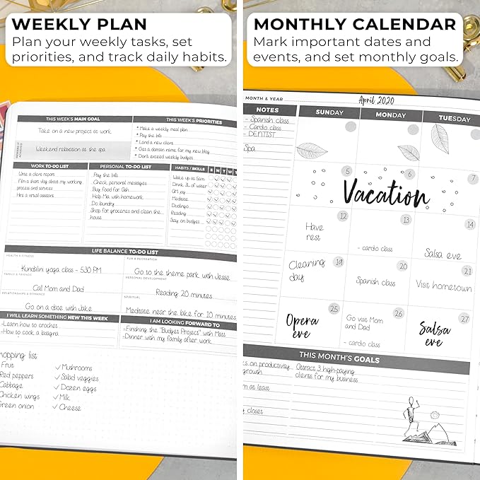 Clever Fox Planner Daily PRO - 8.5 x 11" A4 Size Daily Life Planner and Gratitude Journal to Increase Productivity, Time Management and Hit Your Goals - Undated - Lasts 3 Months (Black)