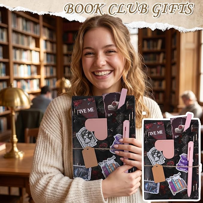 Blind Date with a Book Gift Box 6 Set Blind Book Date Gift Supplies Includes Kraft Paper Tags Bookmark Pens Stickers for Women Book Lover Club Librarian Bookish Reader Gifts (Dark Romance)
